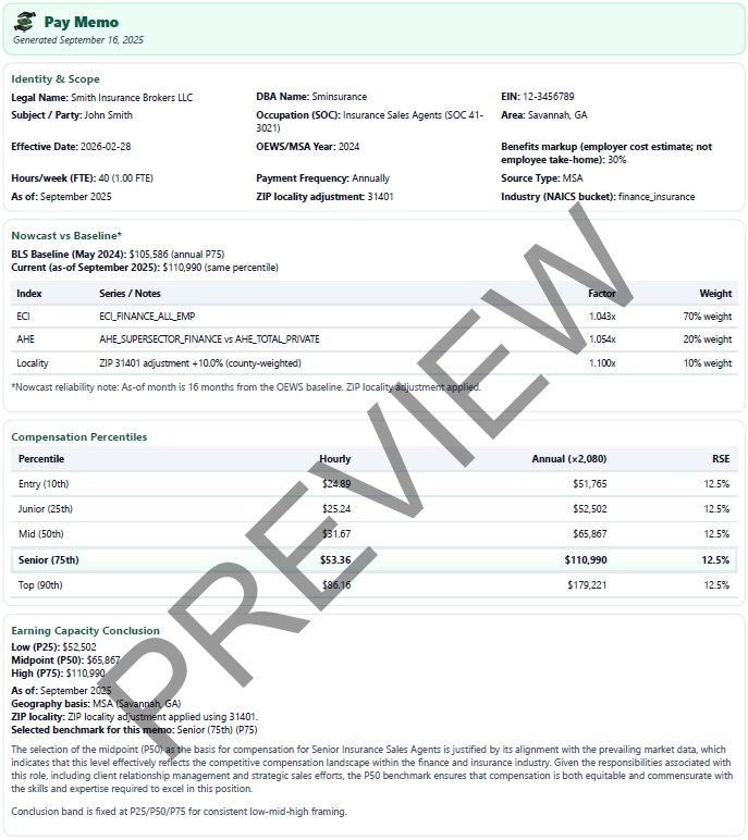 Attorney support / earning-capacity memo page 1