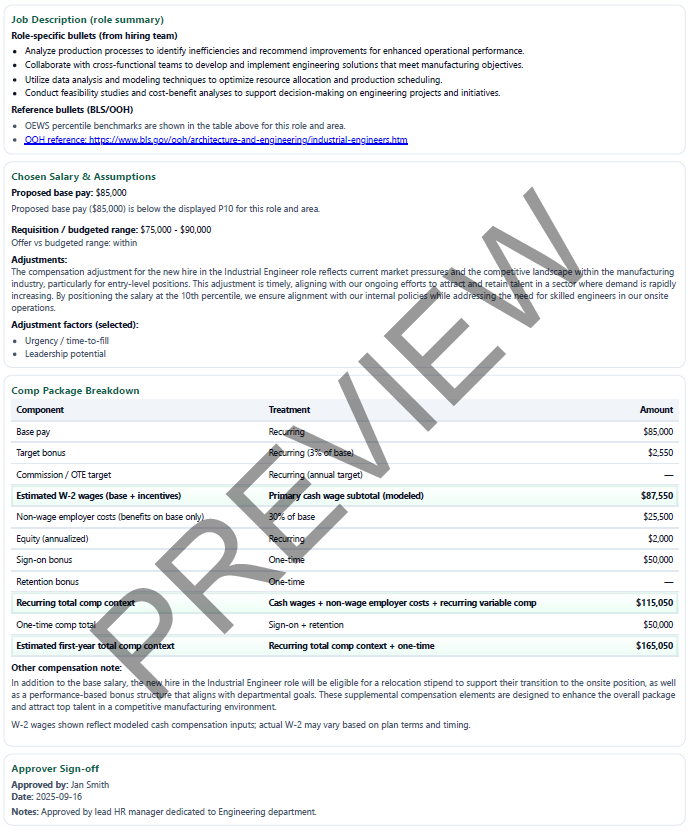 HR compensation approval memo page 2